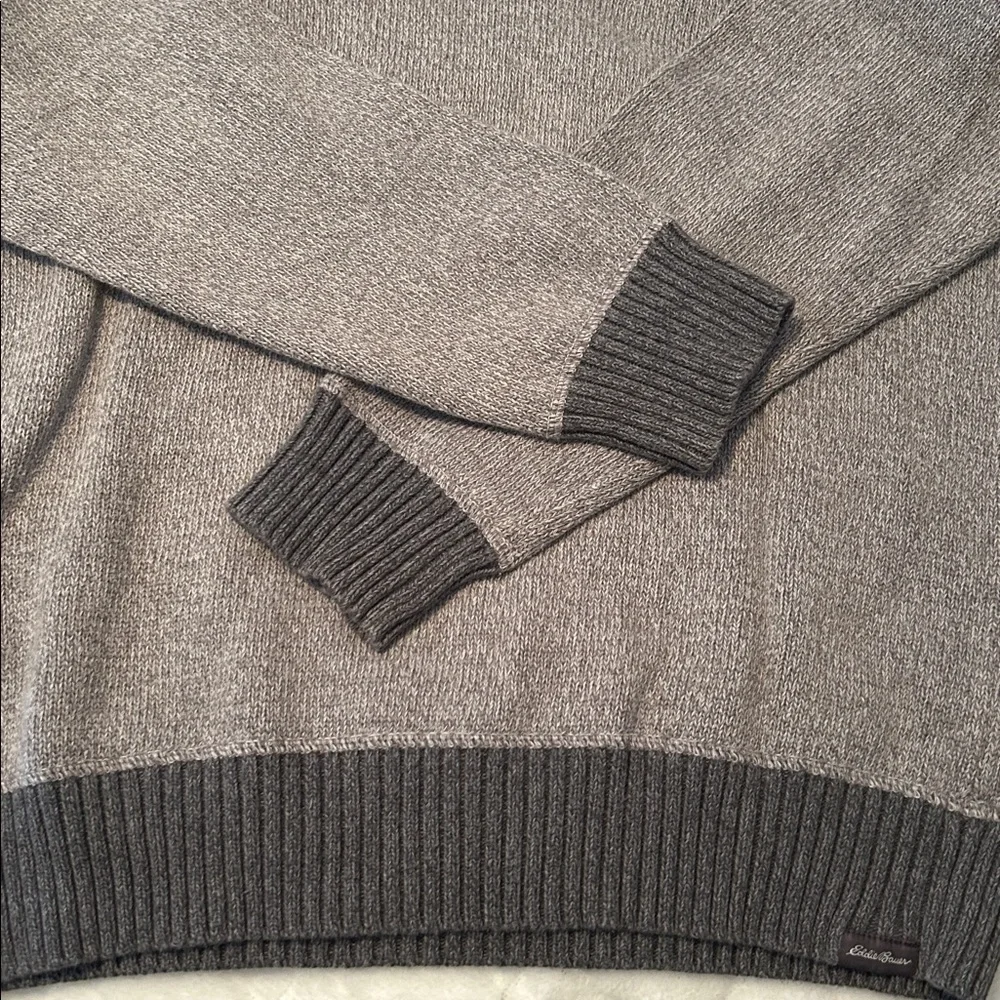 Eddie Bauer Men's Quarter Zip Gray Sweater size medium 100% Cotton